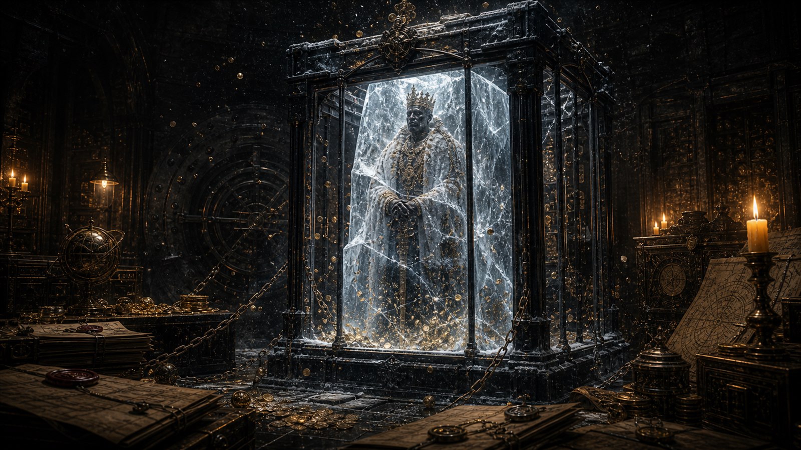 A sovereign wealth anomaly sealed in a cracked ice reliquary