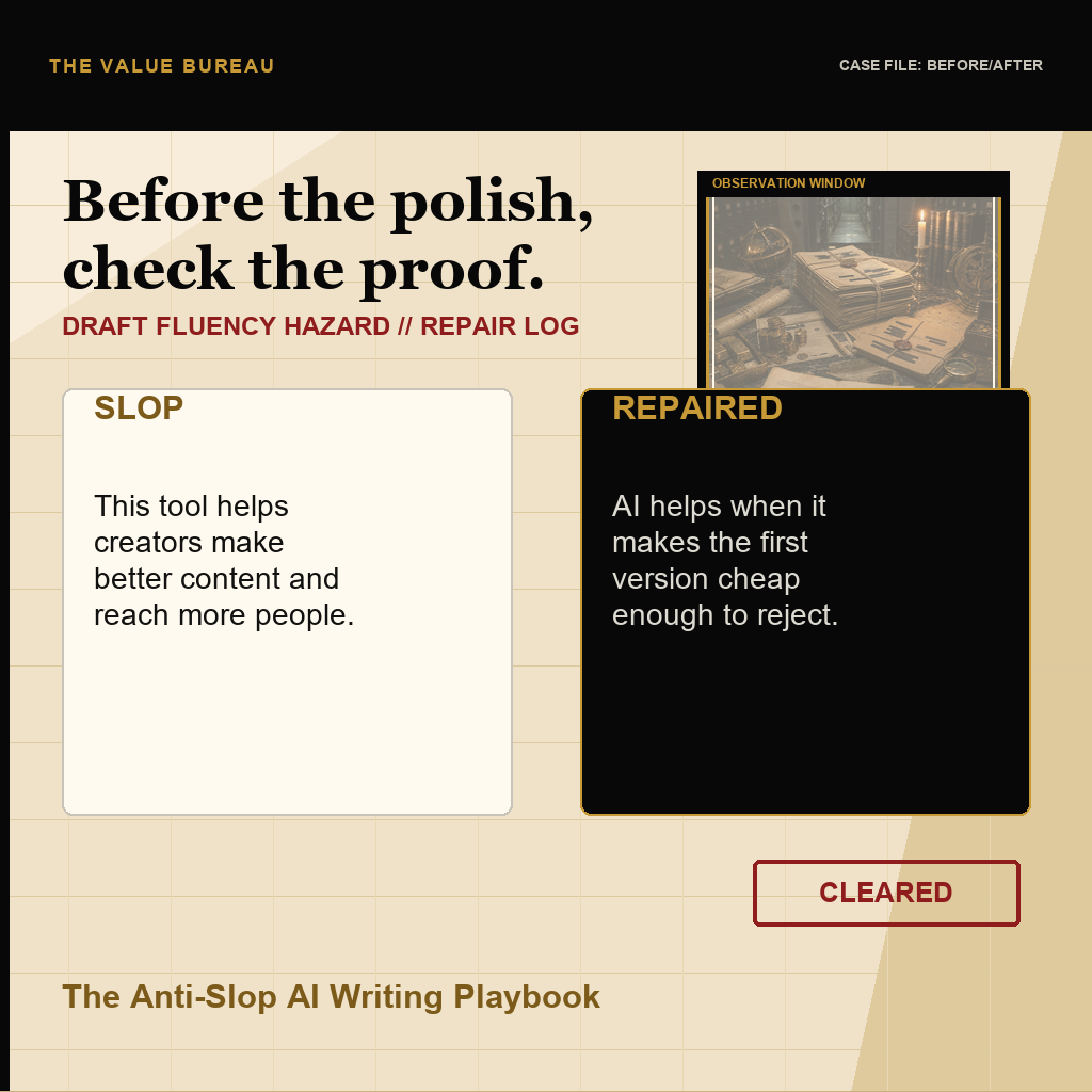 A before and after AI writing cleanup card